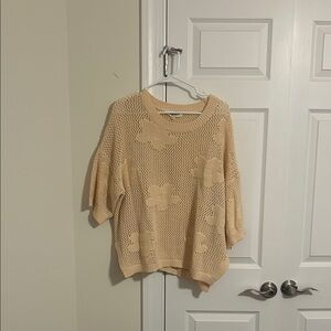 Haptics Light Beige Open-Knit Floral Sweater - Women's size L